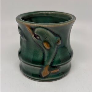 Green Ceramic vase with Dolphin and Bamboo relief design